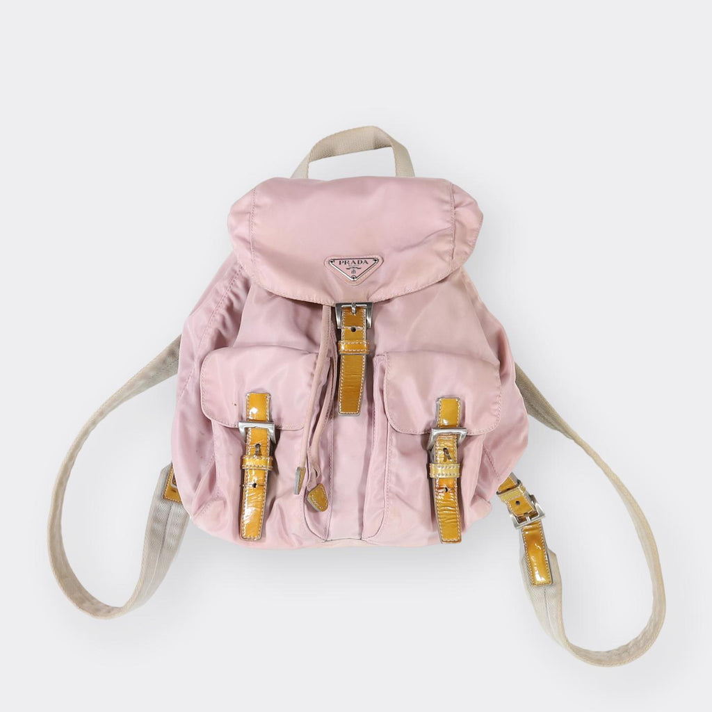 Prada Backpack Purse in Ivory Tessuto Nylon with Chain and Leather Straps  in United States