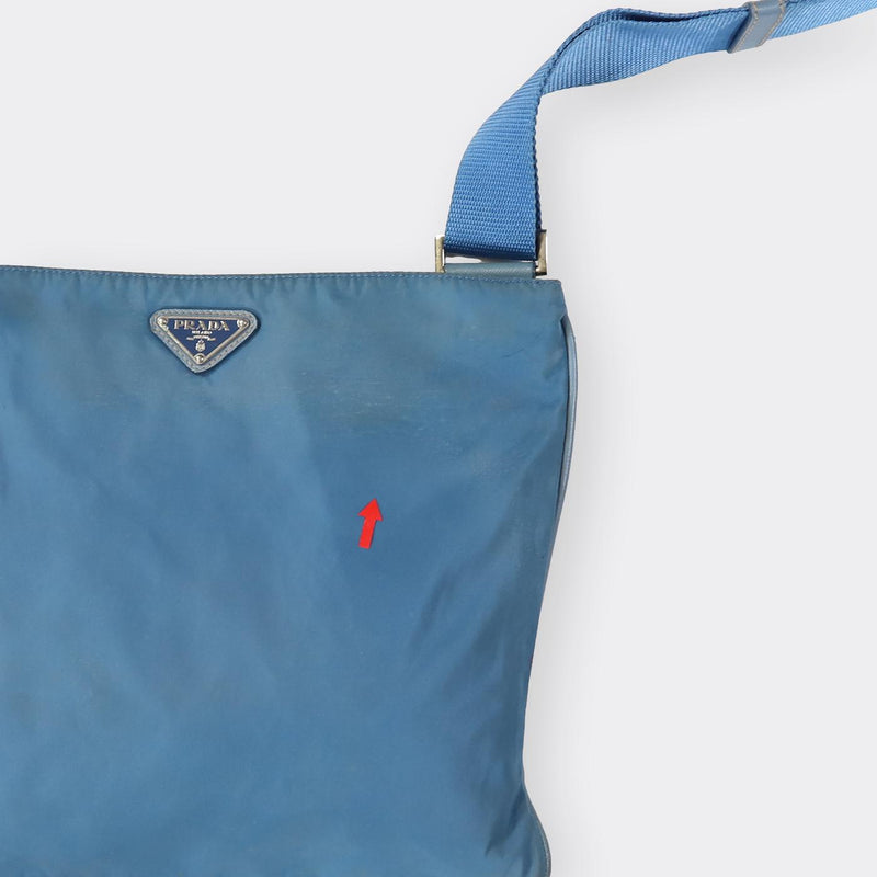 Authenticated Prada Tessuto Blue Nylon Fabric Crossbody Bag